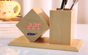 ساعة رقمية مع حامل أقلام خشبي - أسود CRONY digital Alarm Clock with Wooden pen holder - SW1hZ2U6NjAyOTIx