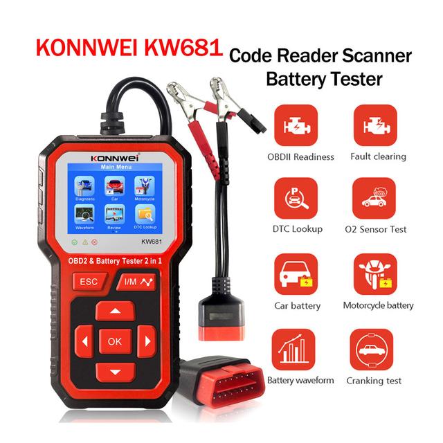 جهاز فحص السيارة لتشخيص مشاكل السيارة من كروني Crony KW681 Car & Motorcycle Battery Tester OBDII Diagnostic Scann - SW1hZ2U6NjA5ODM0