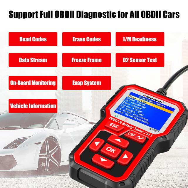 جهاز فحص السيارة لتشخيص مشاكل السيارة من كروني Crony KW681 Car & Motorcycle Battery Tester OBDII Diagnostic Scann - SW1hZ2U6NjA5ODM2