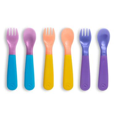 ملعقة وشوكة عدد 6 ملونة للاطفال منشكين Munchkin Color Change Forks & Spoons