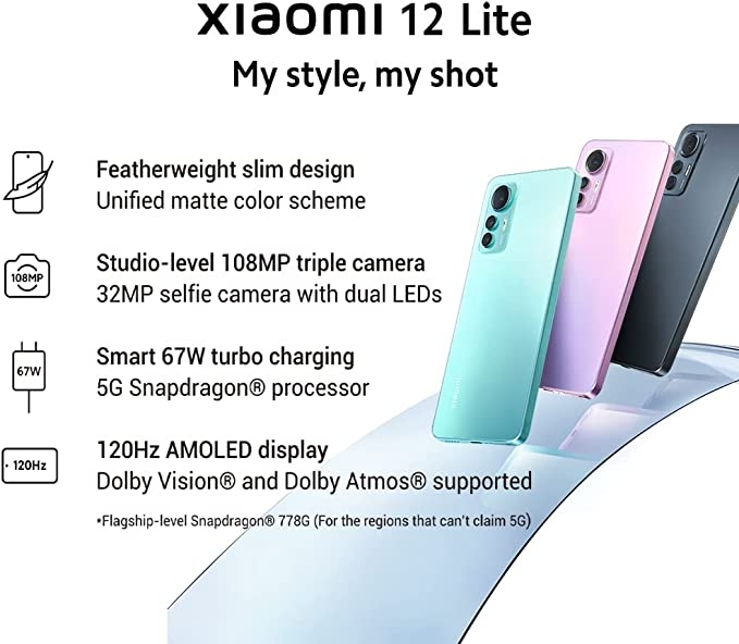 موبايل جوال Xiaomi 12 Lite 5G Smartphone Dual-Sim رامات 8 جيجا – 256 جيجا تخزين