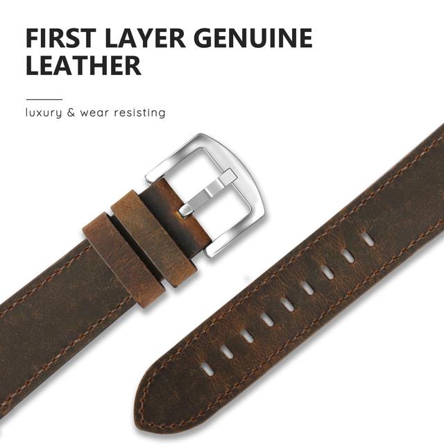 O Ozone Crazy Horse Leather Bracelet Straps Compatible with Apple Watch Band 42mm 44mm 45mm, Replacement Leather Strap Women Men Wristband for Apple Watch Series SE/7/6/5/4/3/2/1 Brown - SW1hZ2U6NjI3NzA4