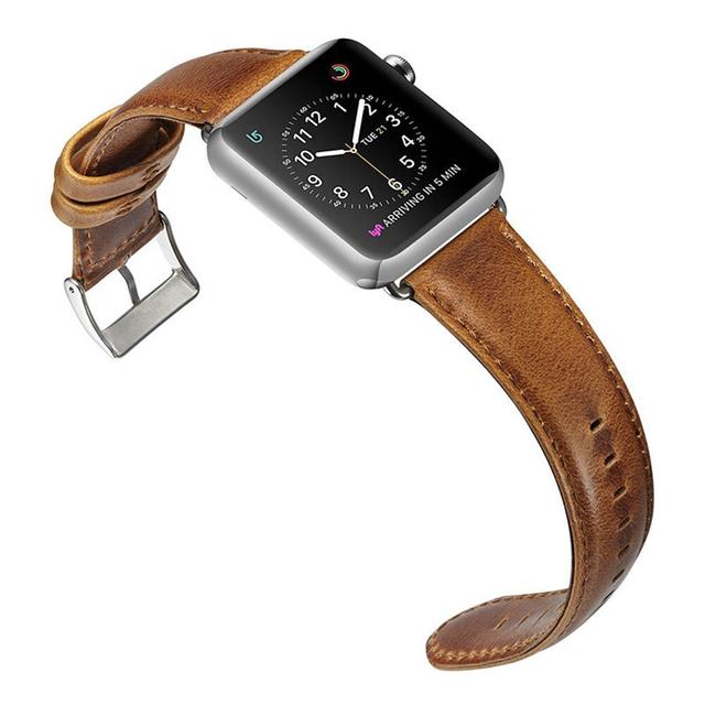 O Ozone Crazy Horse Leather Bracelet Straps Compatible with Apple Watch Band 42mm 44mm 45mm, Replacement Leather Strap Women Men Wristband for Apple Watch Series SE/7/6/5/4/3/2/1 Brown - SW1hZ2U6NjI3NzE4