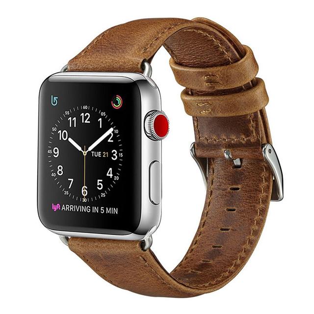 O Ozone Crazy Horse Leather Bracelet Straps Compatible with Apple Watch Band 42mm 44mm 45mm, Replacement Leather Strap Women Men Wristband for Apple Watch Series SE/7/6/5/4/3/2/1 Brown - SW1hZ2U6NjI3NzA0