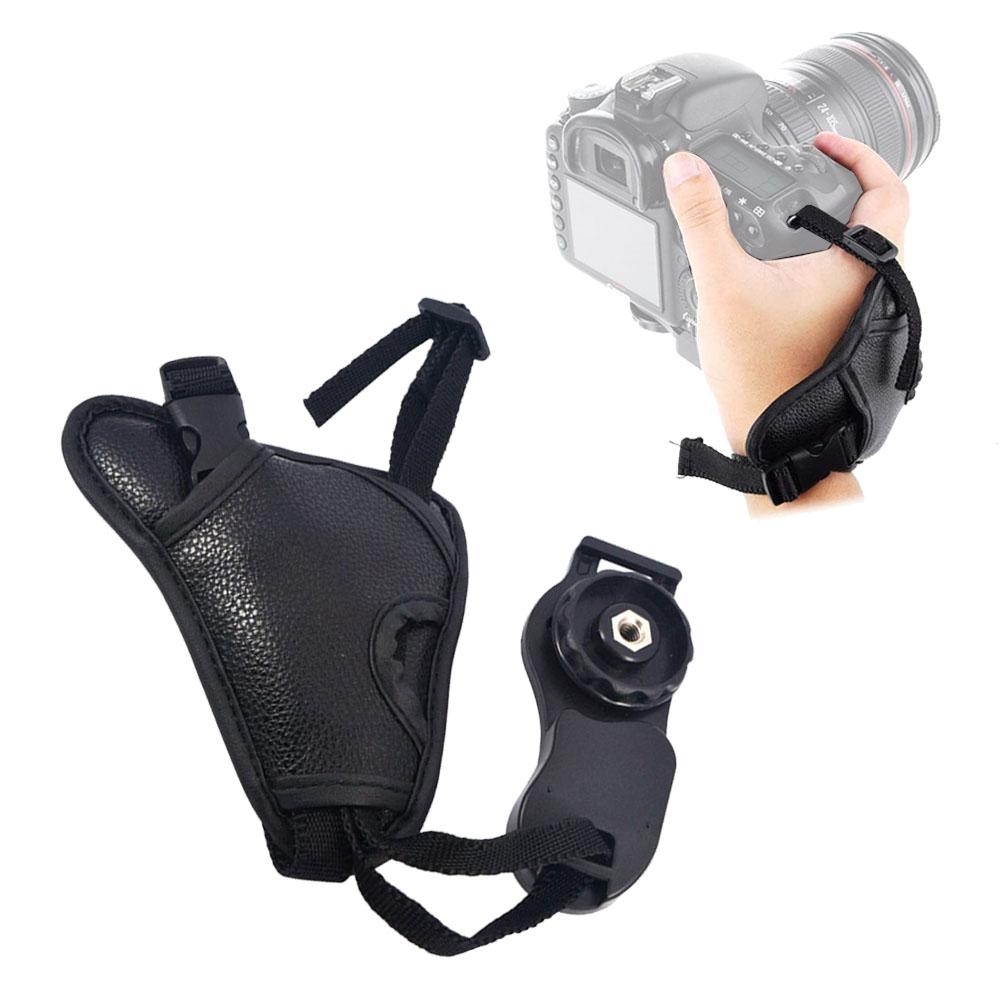 ترايبود يد لحمل الكاميرا ( قفاز ) جلد أسود Faux Leather Professional Hand Grip Triangle Wrist Strap - O Ozone