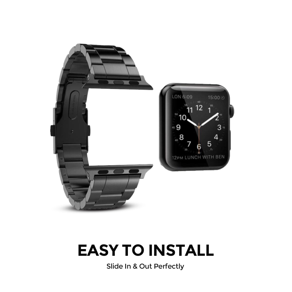حزام ساعة أبل ستانليس ستيل كلاسيكي 42/44/45 مم – أسود  O Ozone Metal Straps Compatible With Apple Watch