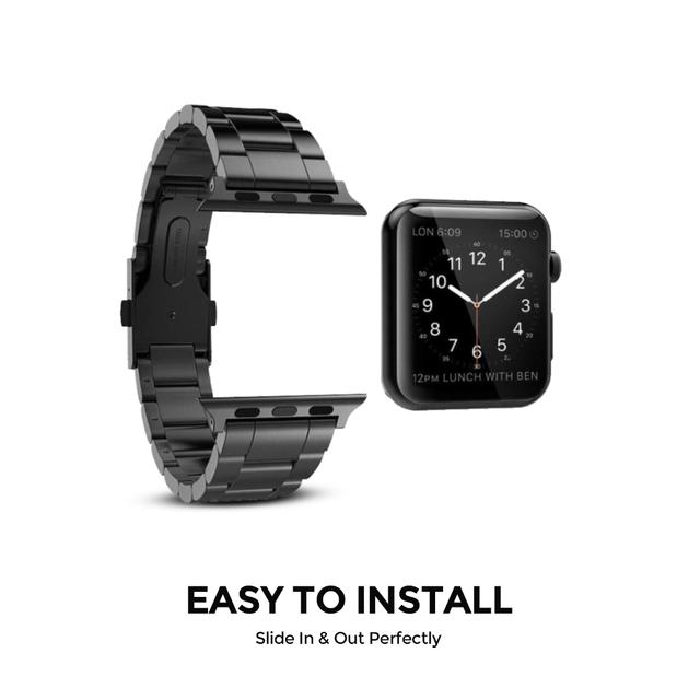 حزام ساعة أبل ستانليس ستيل كلاسيكي 42/44/45 مم – أسود  O Ozone Metal Straps Compatible With Apple Watch - SW1hZ2U6NjMwMzQ0