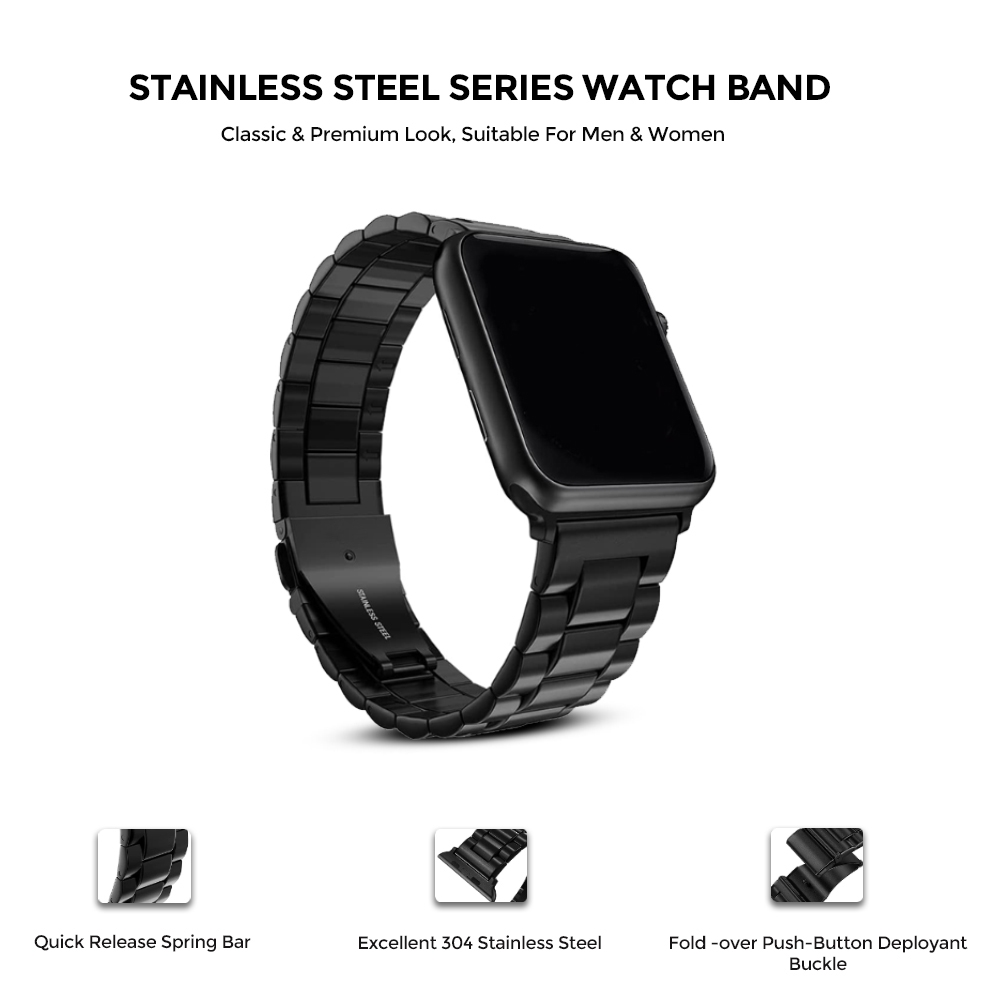 حزام ساعة أبل ستانليس ستيل كلاسيكي 42/44/45 مم – أسود  O Ozone Metal Straps Compatible With Apple Watch