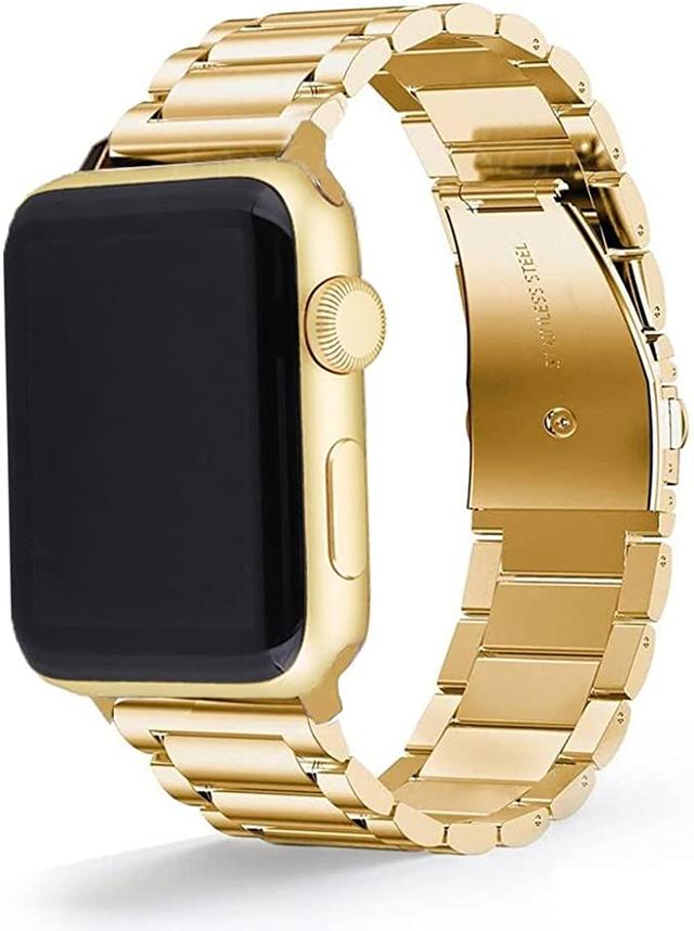 O Ozone Metal Straps Compatible With Apple Watch 42mm 44mm 45mm, Solid Stainless Steel Waist Watch Strap for iWatch Band for Apple Watch Series 7/6/5/4/3/2/1/SE Gold - SW1hZ2U6NjMwMzY2