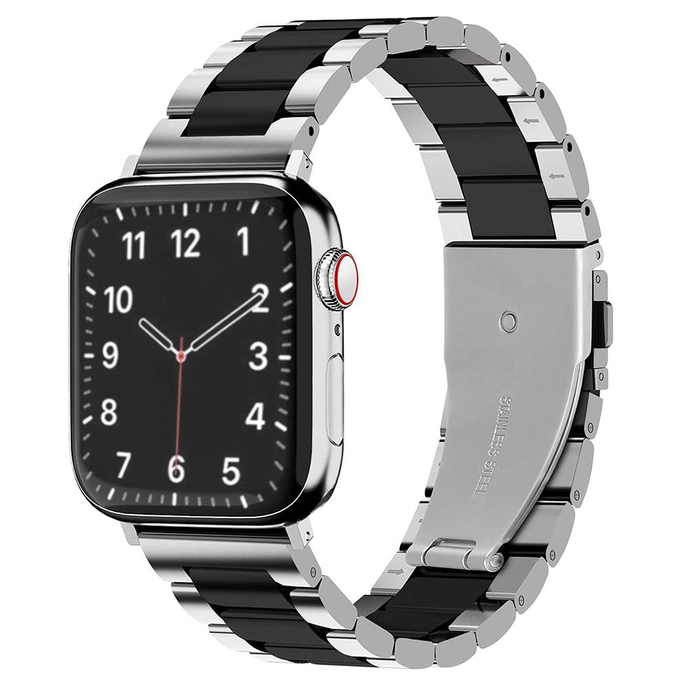 حزام ساعة أبل ستانليس ستيل كلاسيكي 42/44/45 مم – فضي و أسود   O Ozone Metal Straps Compatible With Apple Watch