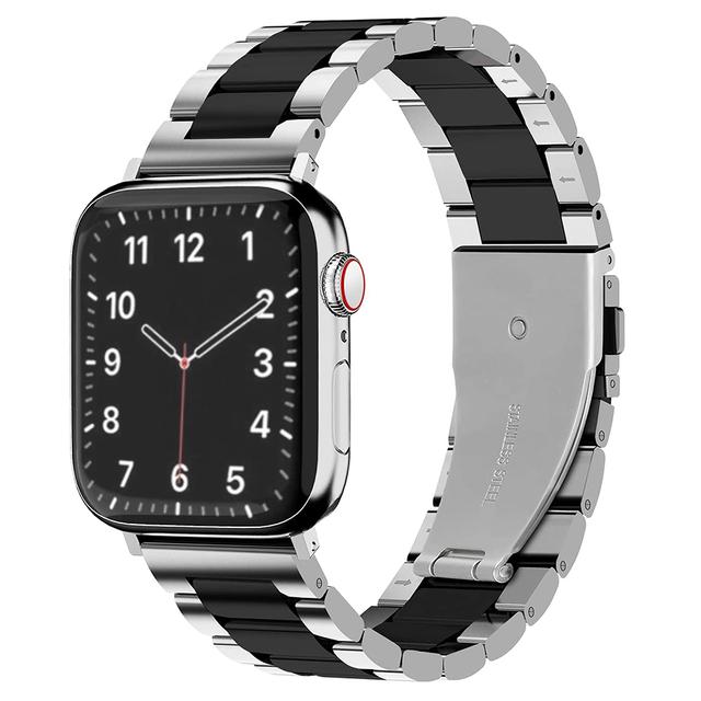 حزام ساعة أبل ستانليس ستيل كلاسيكي 42/44/45 مم – فضي و أسود   O Ozone Metal Straps Compatible With Apple Watch - SW1hZ2U6NjMwMzI3