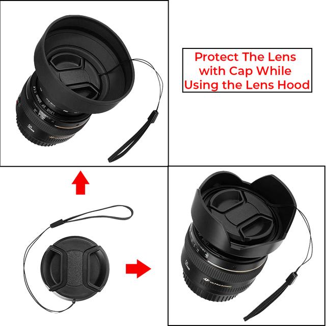 O Ozone Professional 55mm Tulip Flower Lens Hood, Collapsible Rubber Hood, Lens Cap, Soft Cloth [ Compatible for Nikon, for Canon DSLR Camera and Camcorders ] [Protects Lens from Accidental Impact] - SW1hZ2U6NjMxODY3
