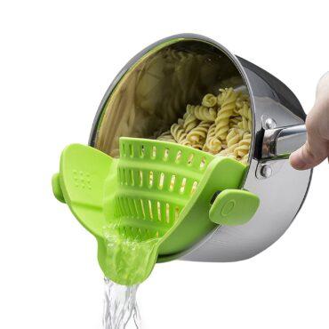 مصفاة سيليكون للمعكرونة السباغيتي و الخضروات أخضر Silicone Snap N Strain Strainer | for Draining Pasta, Fruits, & Vegetables (Green) - O Ozone