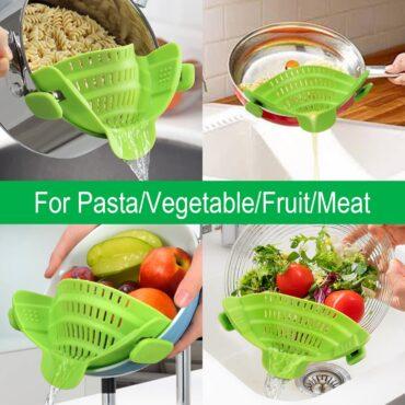 مصفاة سيليكون للمعكرونة السباغيتي و الخضروات أخضر Silicone Snap N Strain Strainer | for Draining Pasta, Fruits, & Vegetables (Green) - O Ozone
