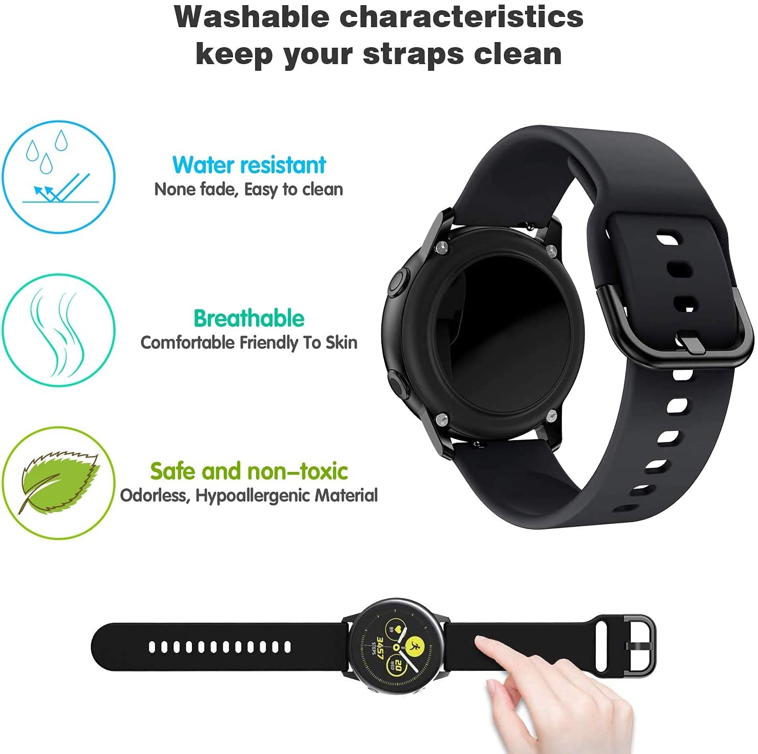 سوار ساعة سامسونج (حزام ساعة) سيليكون - أسود O Ozone Silicone Strap for Samsung Galaxy Watch