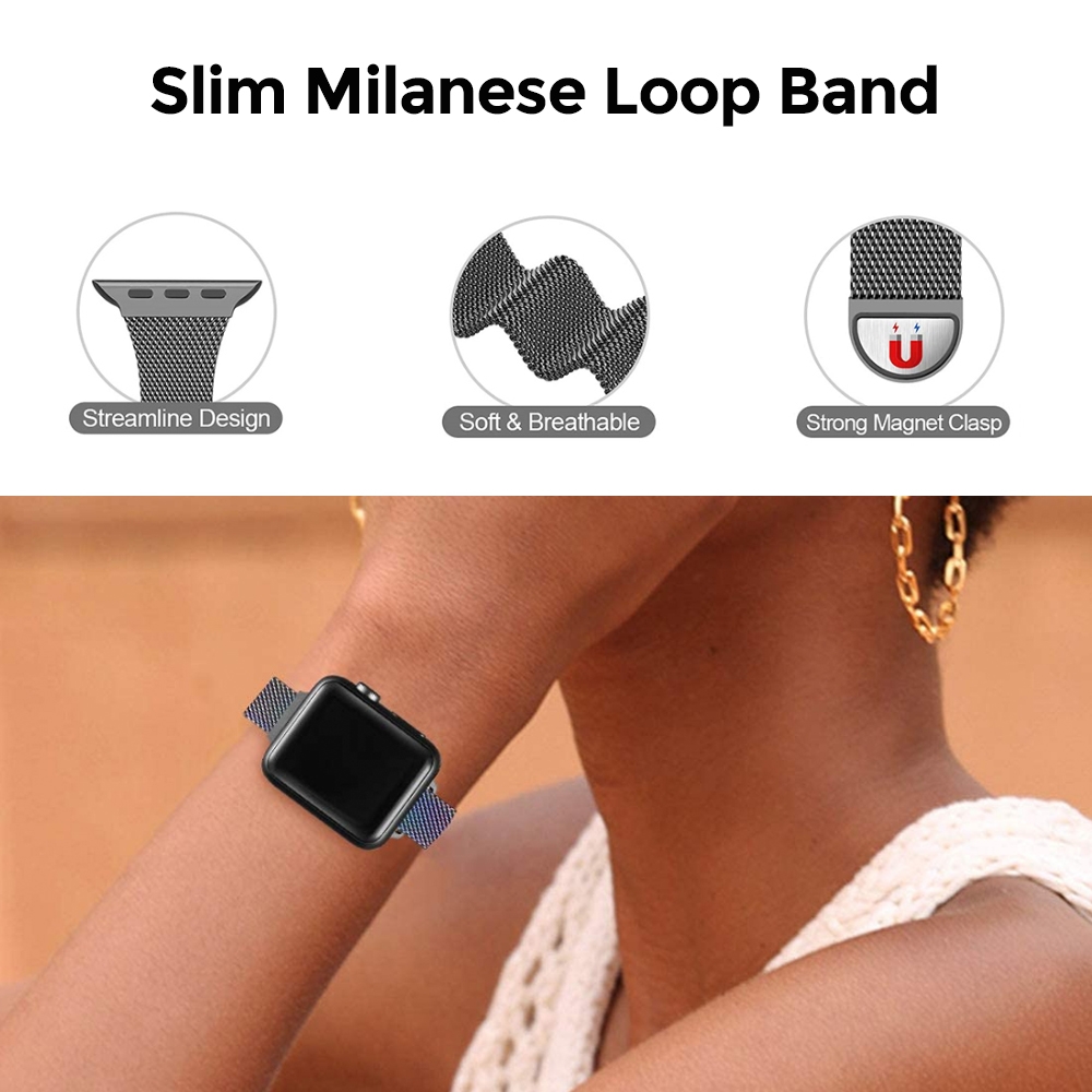 سوار ساعة أبل (حزام ساعة) ستانلس ستيل - فضي O Ozone Slim Milanese Apple Watch