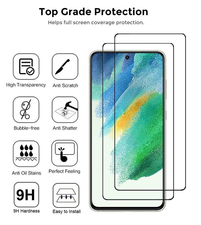 لاصقة حماية الشاشة لهاتف Samsung Galaxy S21 FE حزمة 2في1 HD Glass Protector Tempered Glass Screen Protector - O Ozone - SW1hZ2U6NjMzMjM4