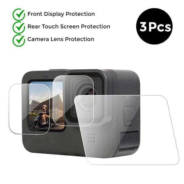 O Ozone Ultra Clear Tempered Glass Compatible for GoPro Hero 10 / Hero 9 Black Screen Protector Combo [ Front & Back Screen with Lens Protector] HD Lens Cover Film for Go Pro Hero10/9 Action Camera - SW1hZ2U6NjMzMzAy