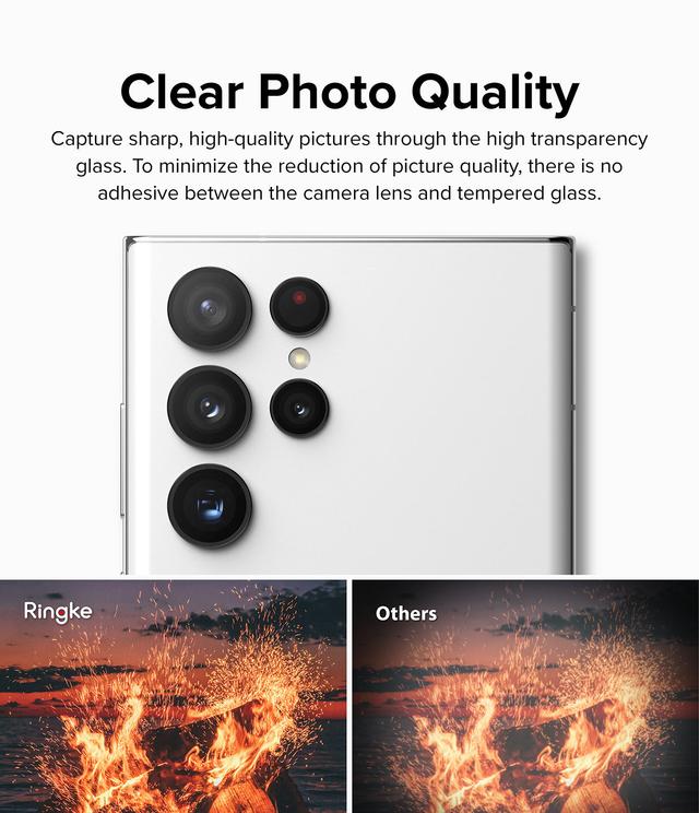 غطاء عدسة كاميرا لهاتف Samsung Galaxy S22 Ultra زجاج أسود Camera Lens Frame Glass Anti-Scratch Tempered Glass - Ringke - SW1hZ2U6NjM0MjQ3