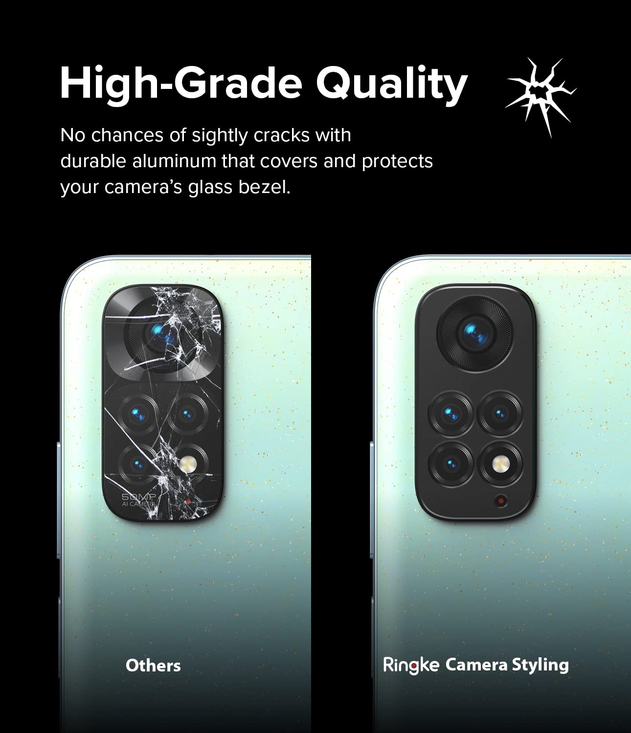غطاء عدسة كاميرا لهاتف Redmi Note 11 أسود Camera Styling Lens Protector, Aluminium Frame Tough Protective - Ringke