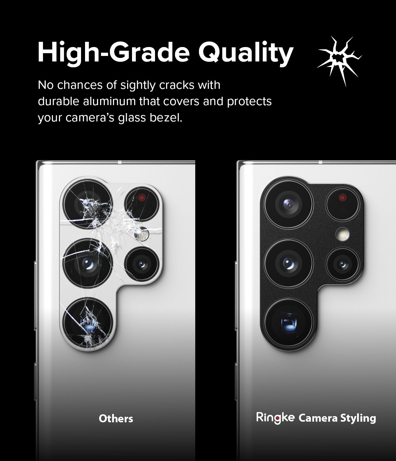 غطاء عدسة كاميرا لهاتف Samsung Galaxy S22 Ultra 5G أسود Camera Styling Lens Protector, Aluminium Frame Tough Protective - Ringke