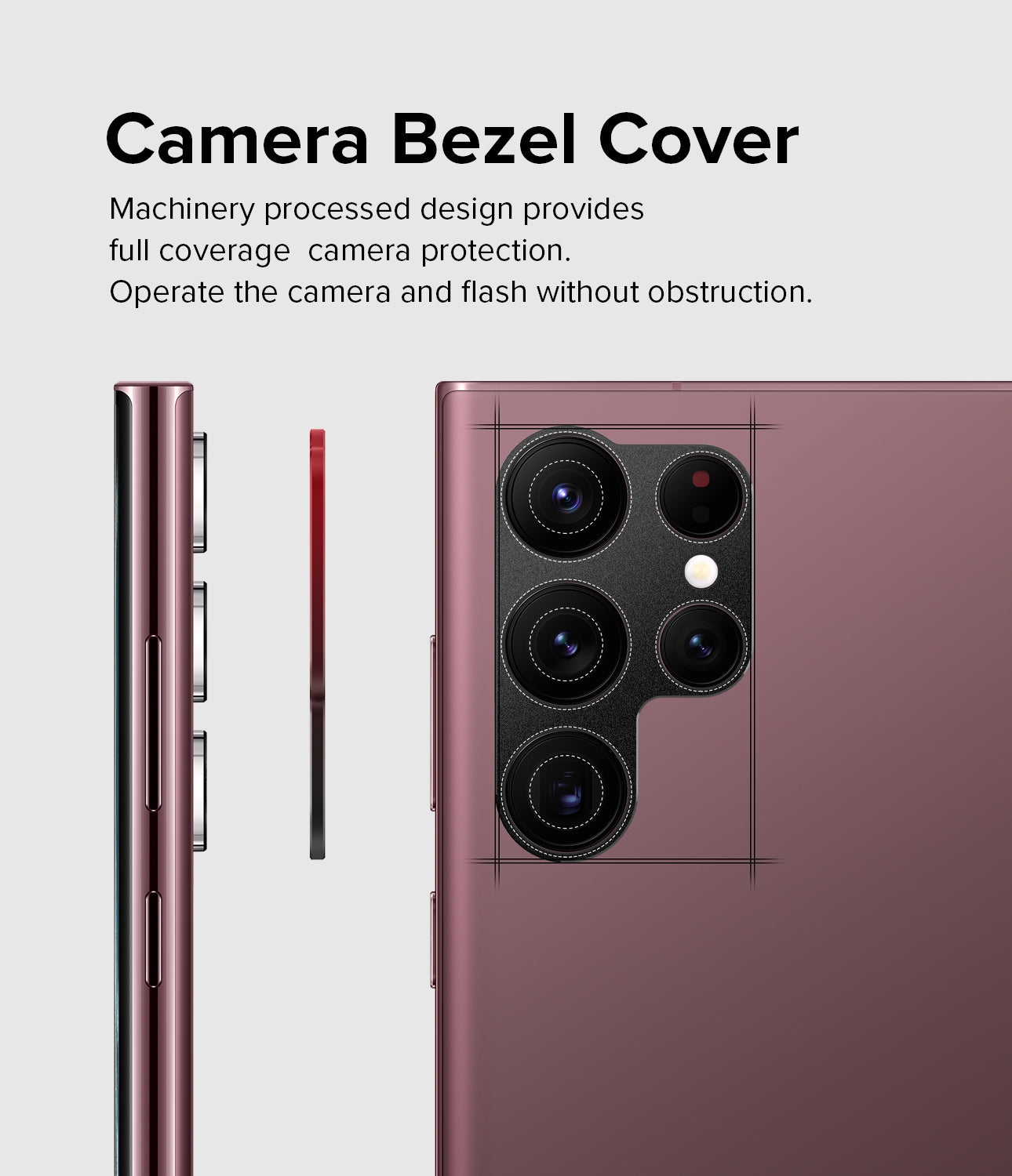 غطاء عدسة كاميرا لهاتف Samsung Galaxy S22 Ultra 5G أسود Camera Styling Lens Protector, Aluminium Frame Tough Protective - Ringke
