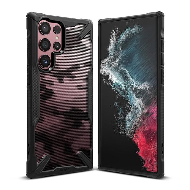 Ringke Fusion-X Compatible with Samsung Galaxy S22 Ultra Case (2022), Clear Hard Back Cover Shockproof Protective Bumper Phone Cover for S22 Ultra - Camo Black - SW1hZ2U6NjM2MjE5