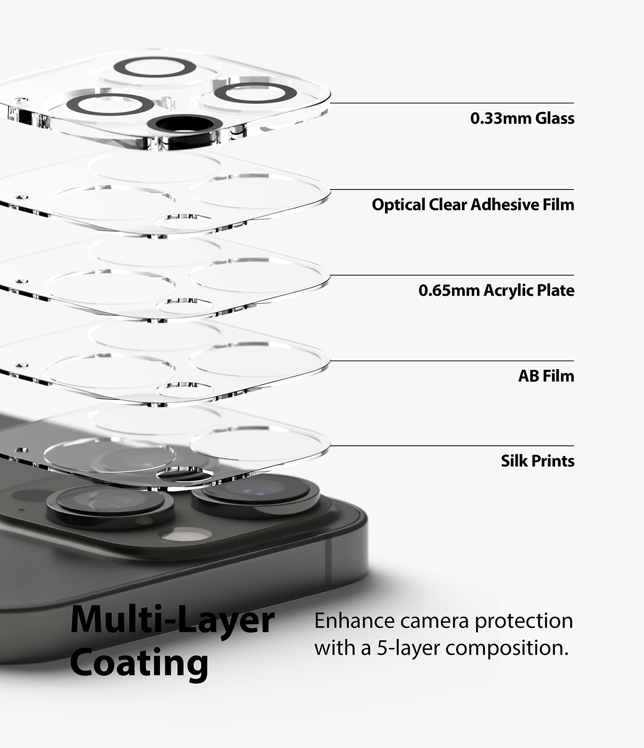 غطاء عدسة الكاميرا هاتف iPhone 13 Pro / iPhone 13 Pro Max حزمة 2في1 Invisible Defender Mini Tempered Glass Lens Protector - Ringke