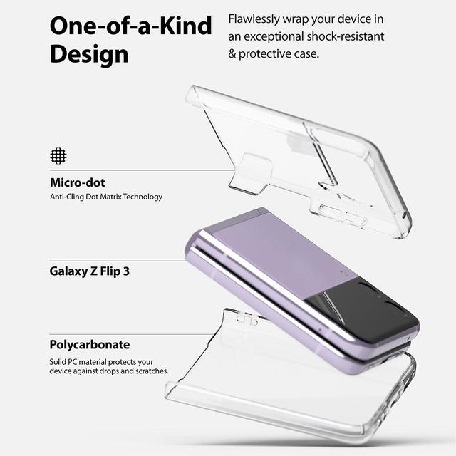 Ringke Slim Case for Galaxy Z Flip 3 5G (2021) Anti-Cling Micro-Dot Technology Shockproof Protective [ Samsung Galaxy Z Flip 3 Case Supports Fast Wireless Charging ] - Clear - SW1hZ2U6NjM3NzM4