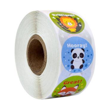 مجموعة ملصقات (ستيكرات) دائرية تشجيعية للأطفال 1000 قطعة Adorable Animal Encouragement Stationery Stickers Round [1 inch][1000 Pcs Labels] - Wownect