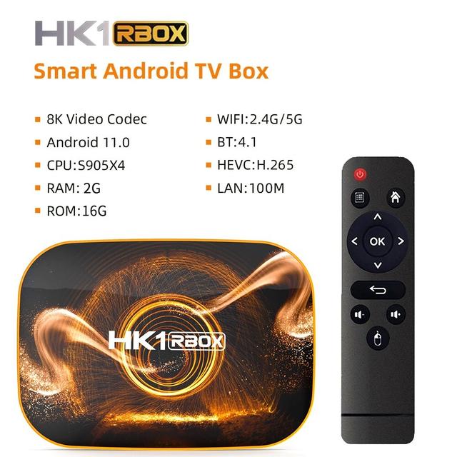 Wownect HK1 RBOX R1 Mini Smart Android Tv Box [2GB / 16GB] Android 11.0, 4K TV Receiver Media Player Smart TV BOX Android Set Top Box -Black - SW1hZ2U6NjM4NzUw