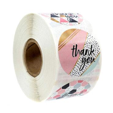 مجموعة ملصقات (ستيكرات) شكر دائرية ملونة 1000 قطعة Pattern Thankyou Sticker Round [1inch][1000 Stickers] - Wownect