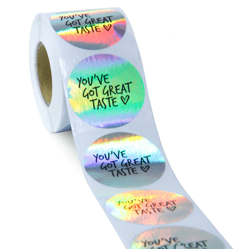 مجموعة ملصقات (ستيكرات) نجاح دائرية ملونة 500 قطعة Rainbow Laser YOU'VE GOT GREAT TASTE Stationery Stickers Round [1 inch][500 Pcs Labels] - Wownect