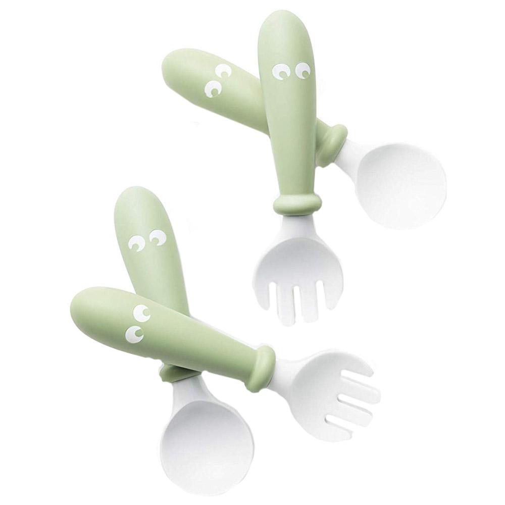 طقم ادوات مائدة للأطفال 4في1 أخضر Set Baby Spoon and Fork - BABYBJORN