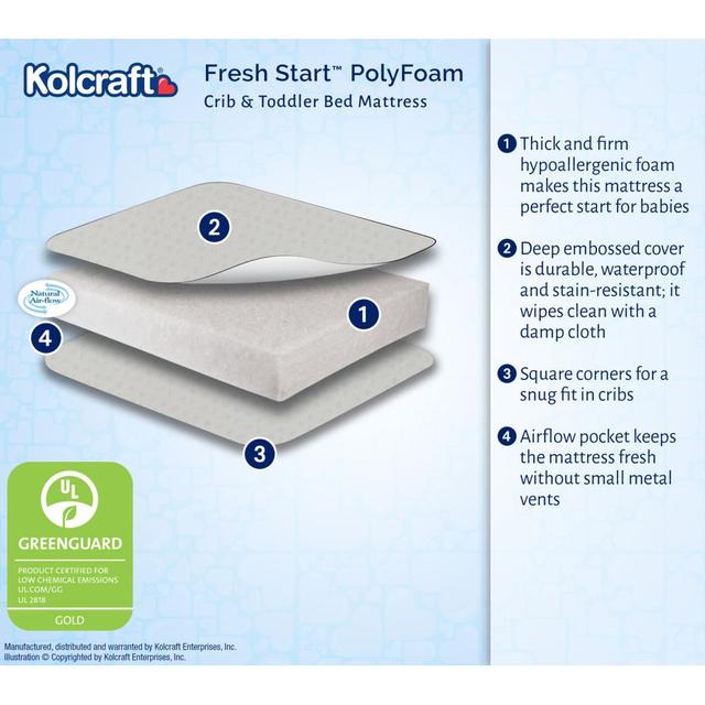 مرتبة سرير الأطفال مقاومة للماء أبيض Fresh Start Polyfoam Crib Mattress - Kolcraft - SW1hZ2U6NjYzOTk4