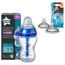 Tommee Tippee Advanced Anti - Colic Teat, Fast Flow x 2 + Advanced Anti - Colic Feeding Bottle, 260ml - Blue - SW1hZ2U6NjY0NzE3