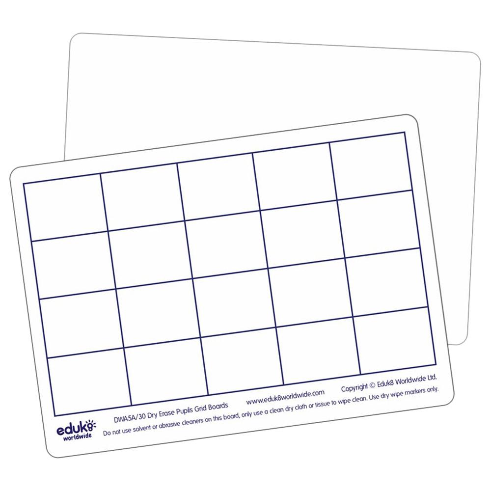 لعبة تعلم الكتابة للأطفال حزمة 30 لوحة Eduk8 Worldwide A5 Pupil Grid Dry Erase Board Pack of 30