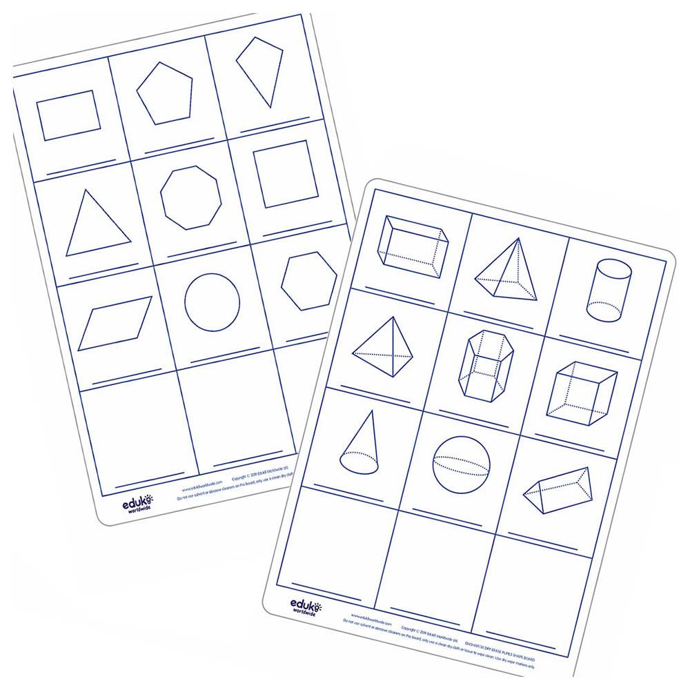 لعبة تعلم الأشكال للأطفال Eduk8 Worldwide Dry Erase 2D & 3D 2 Sided Board