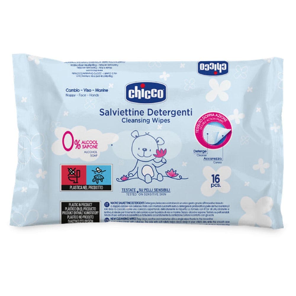 مناديل معقمة لتنظيف الاطفال شيكو بمستخلصات الصبار والبابونج 16 قطعة Chicco Cleansing Wipes 16pcs