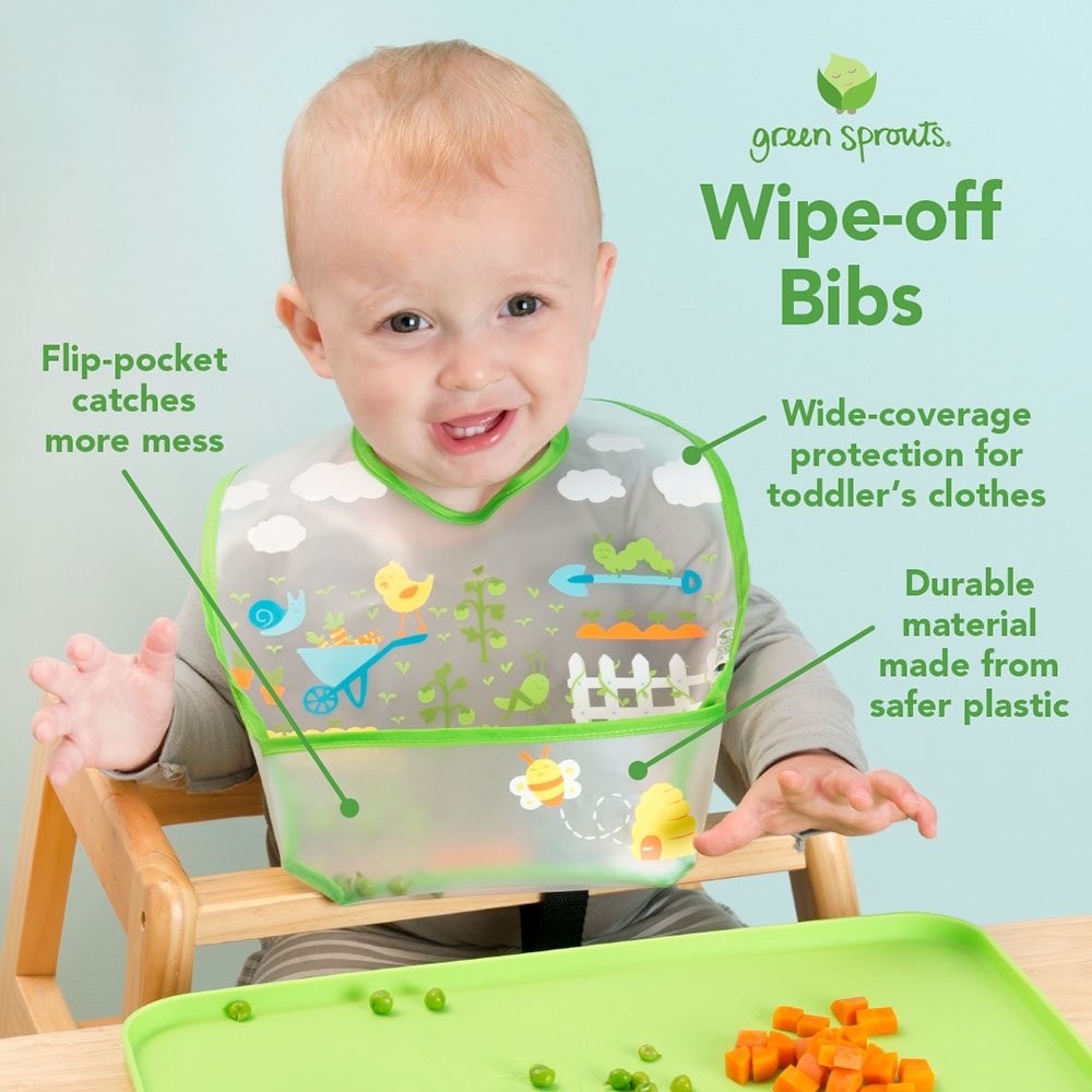 مريلة اطفال المقاومة للماء 3 قطع Green Sprouts - Wipe-Off Bibs Green Fox 3Pcs-Set