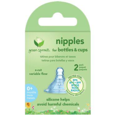 فوهات رضاعات الأطفال قطعتين Green Sprouts Nipples For Bottles & Cups Pack Of 2 Clear