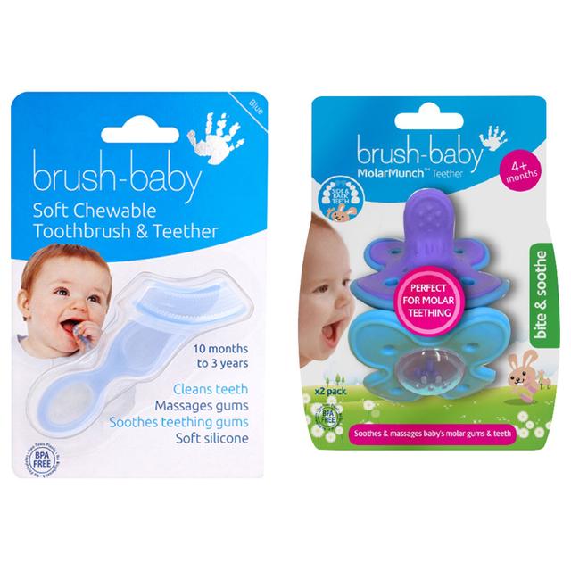 عضاضة للأطفال عدد 2  Brush Baby - Soft Teether Brush & Molarmunch Teether - SW1hZ2U6NjYzMzAy