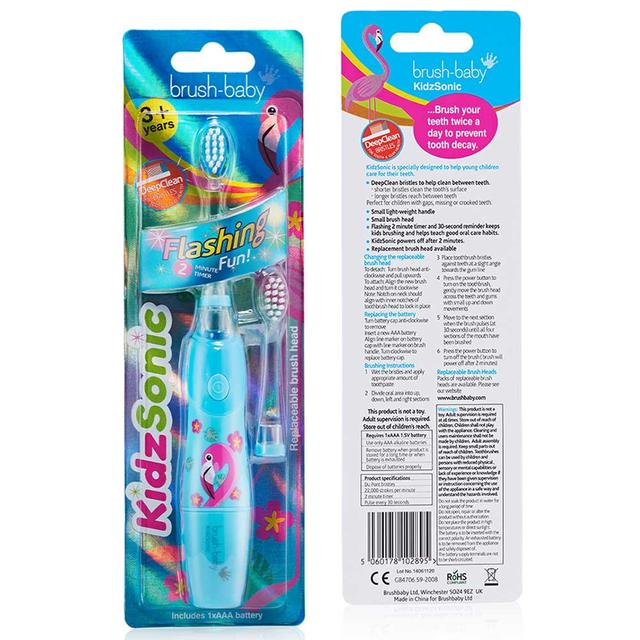 فرشاة أسنان كهربائية للأطفال – فلامينغو  Brush Baby - Kidzsonic Flamingo Toothbrush & Brush Heads - SW1hZ2U6NjYzMzM4