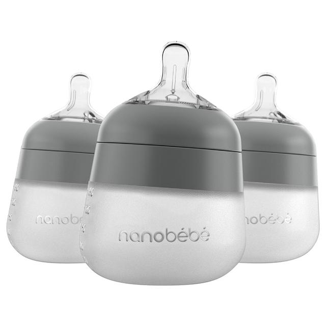 مضخة حليب الأم 150 ميلي عدد 3 - رمادي Nanobebe - Flexy Silicone Baby Bottle Pack Of 3 - SW1hZ2U6NjY2MDI0