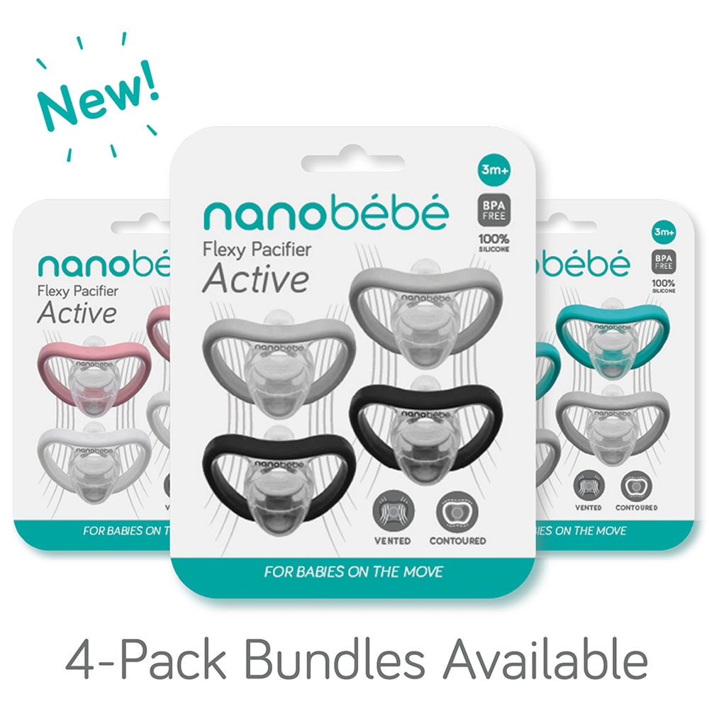 لهاية أطفال (مصاصة) 4 قطع - أسود ورمادي Nanobebe - Baby Active Pacifiers Pack Of 4
