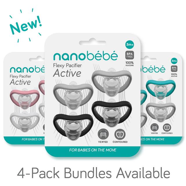 Nanobebe - Baby Active Pacifiers Pack Of 4 - Black & Grey - SW1hZ2U6NjY2MDg5