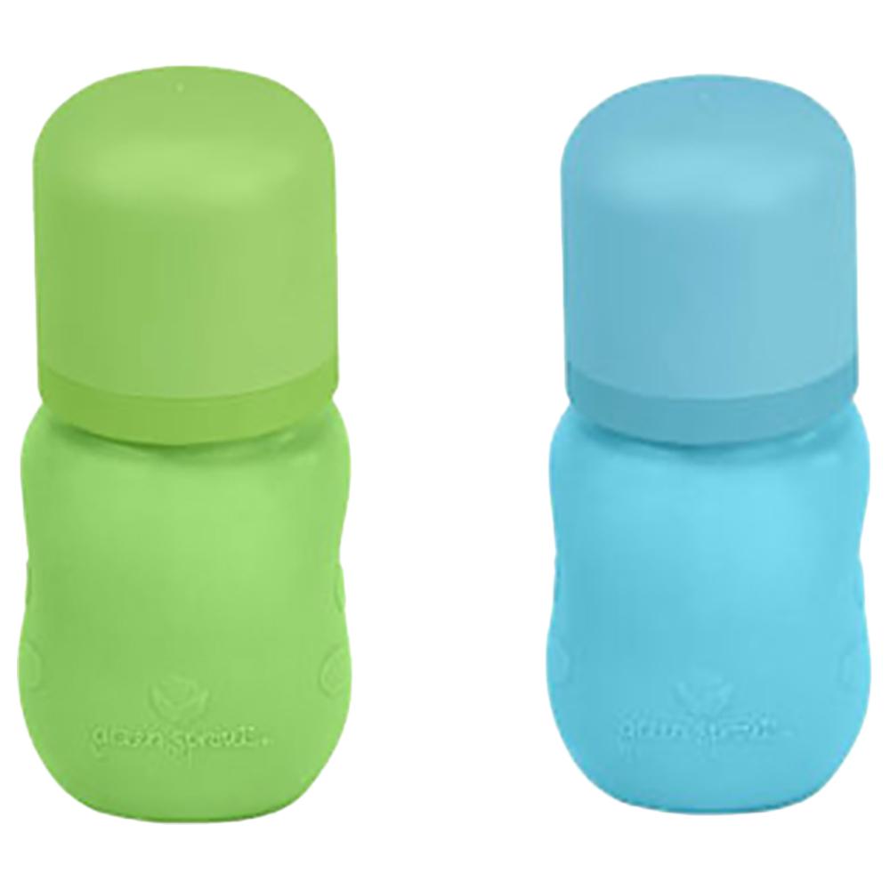 رضاعة أطفال عدد 2 بسعة 147 مل لون أزرق و أخضر Green Sprouts - Baby Bottle w/ Silicone Cover