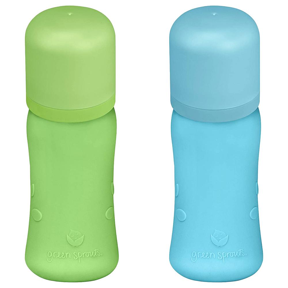 رضاعة أطفال عدد 2 بسعة 230 مل لون أزرق و أخضر Green Sprouts - Baby Bottle w/ Silicone Cover