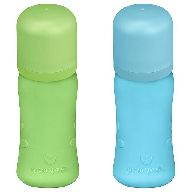 رضاعة أطفال عدد 2 بسعة 230 مل لون أزرق و أخضر Green Sprouts - Baby Bottle w/ Silicone Cover - SW1hZ2U6NjY2MjE3