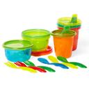 طقم أدوات مائدة للأطفال بلاستيك حزمة 16في1 Take And Toss Straw Cups & Multi-Pack Feeding Set - The First Years - SW1hZ2U6NjY3Njg0
